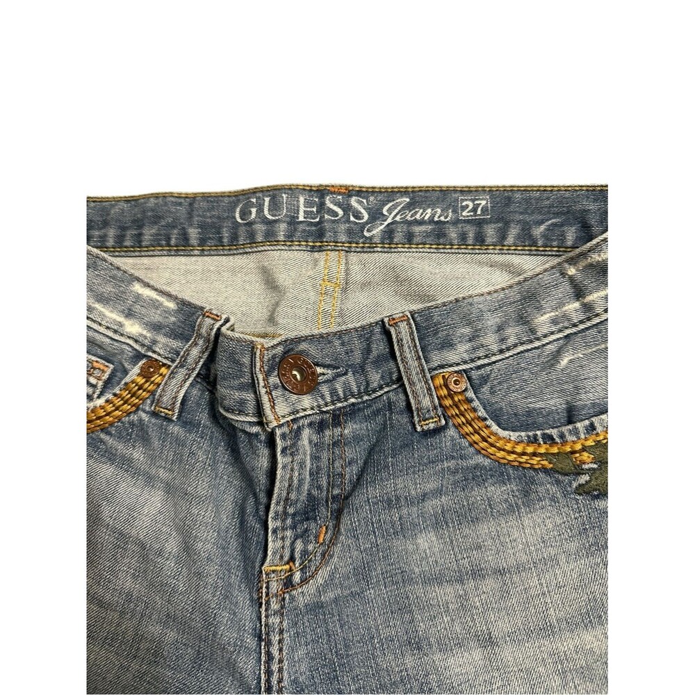 GUESS Y2K Embroidered Denim Shorts Womens 27 Low Rise Floral Distressed - Picture 3 of 10